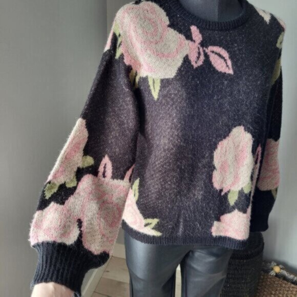 Floral Puff Sleeve Oversized Cozy Sweater Point Zero Womens Sz Medium - Picture 5 of 12
